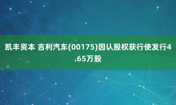 凯丰资本 吉利汽车(00175)因认股权获行使发行4.65万股