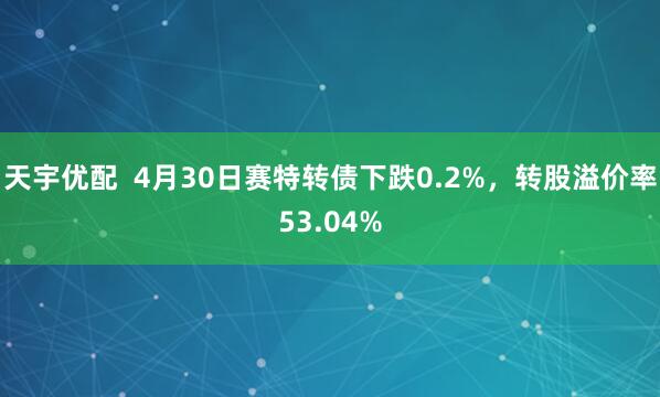 天宇优配  4月30日赛特转债下跌0.2%，转股溢价率53.04%